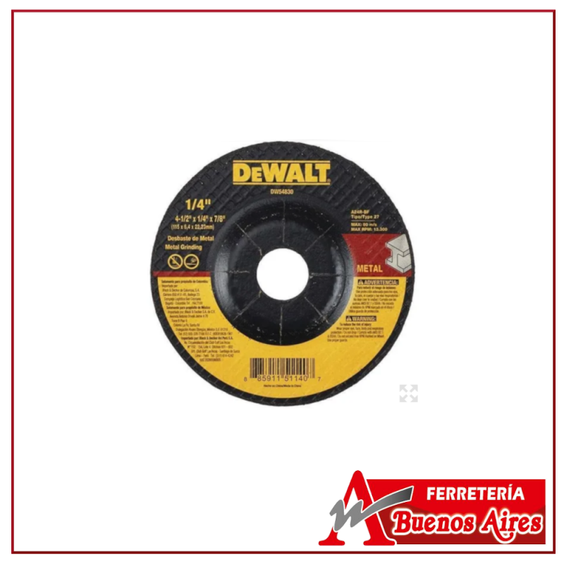 Disco corte metal 4 1 2 x 1 8 x 7 8 dewalt